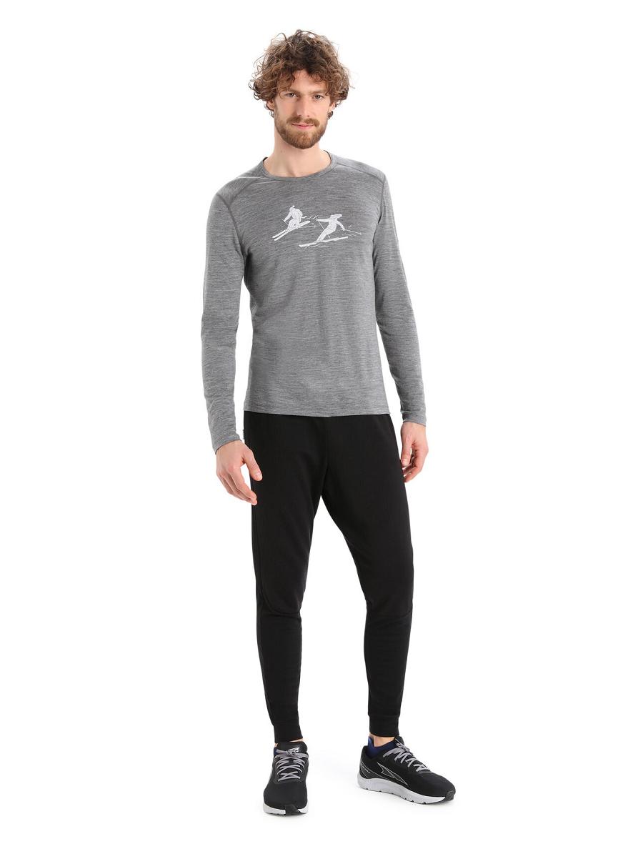 Men's Icebreaker Merino 200 Oasis Long Sleeve Crewe Last Run Base Layers Gritstone Heather | CA 1609LISH